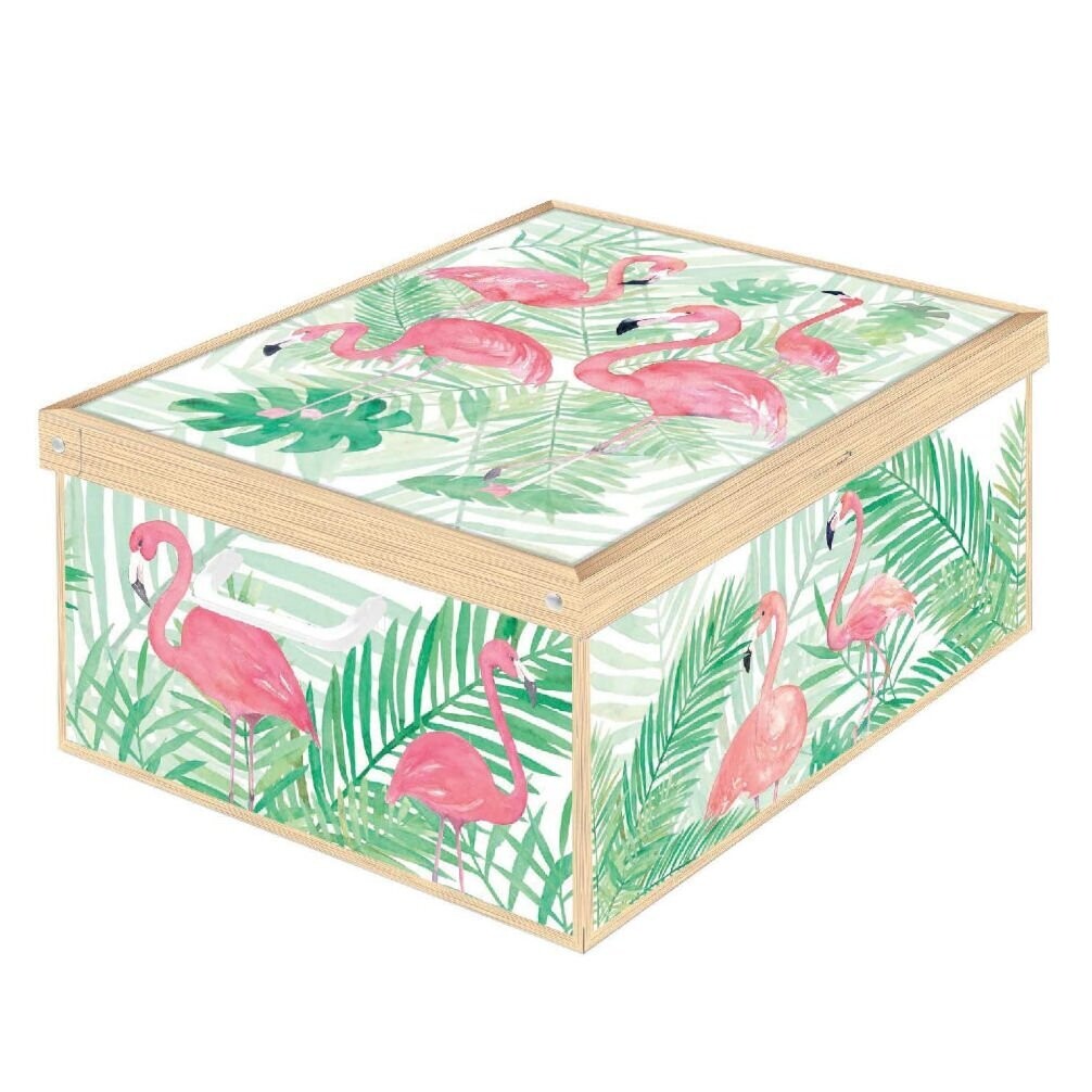 Stabile Aufbewahrungsbox Ordnungsbox Dekobox aus Kartonage 50 x 39 x 24 cm Flamingos