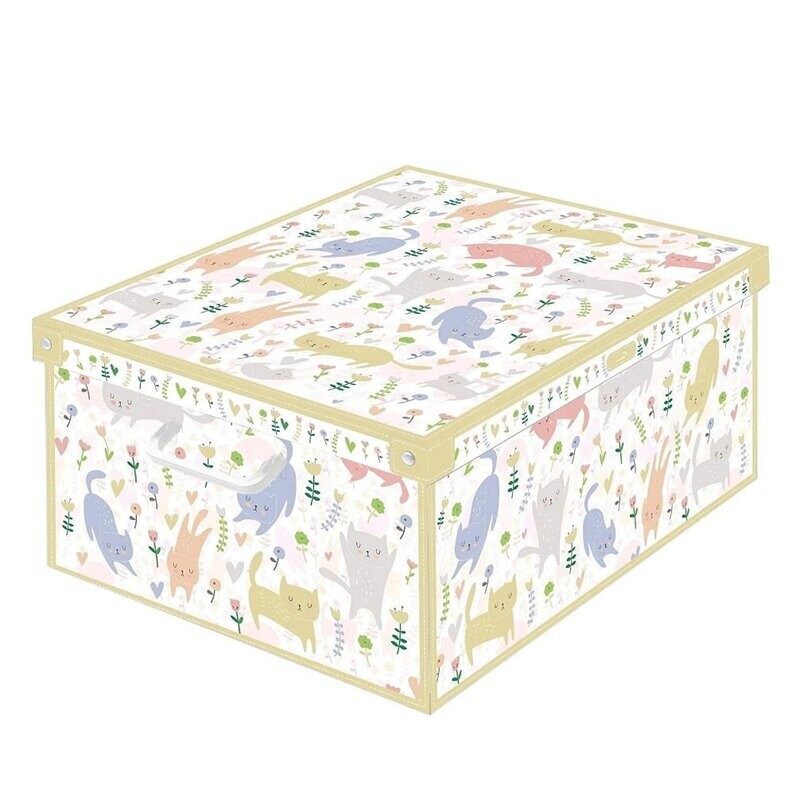 Stabile Aufbewahrungsbox Ordnungsbox Dekobox aus Kartonage 50 x 39 x 24 cm Katzen