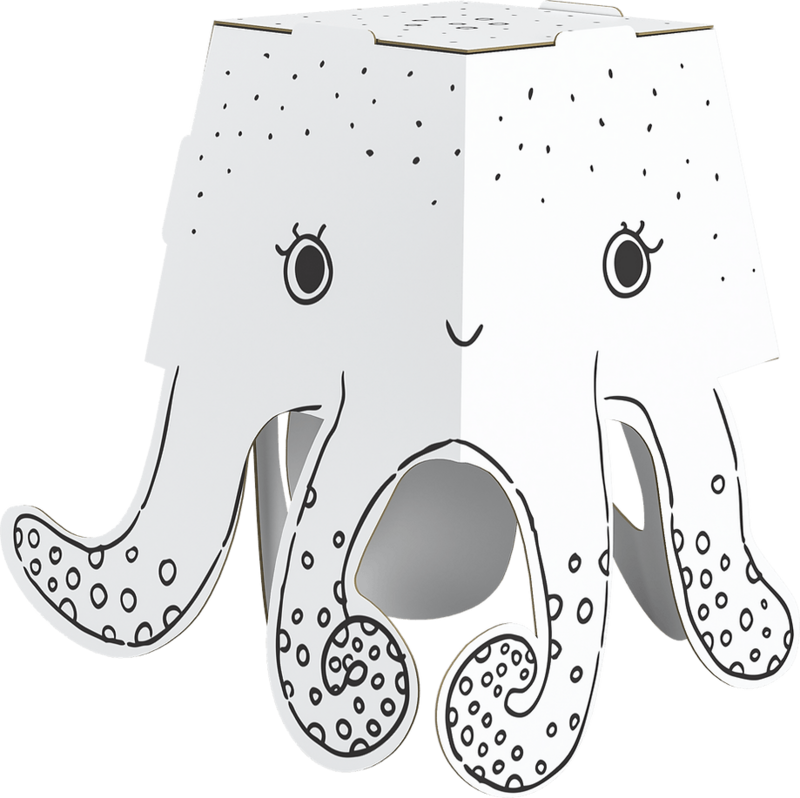 Papierfigur Cube Head zum Ausmalen 3D Oktopus 16,5 x 22 x 18 cm