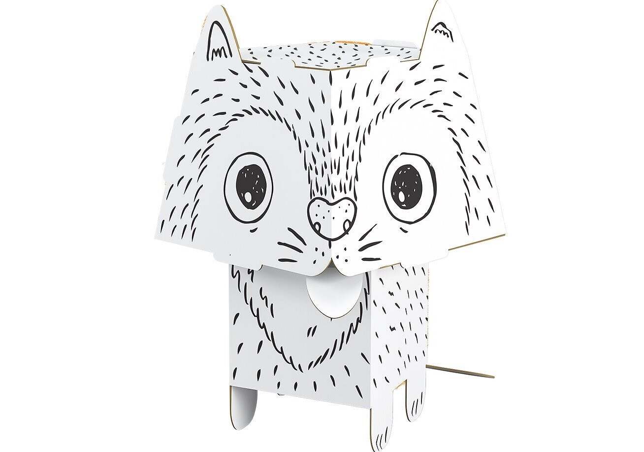 Papierfigur Cube Head zum Ausmalen 3D Katze 16,5 x 22 x 18 cm
