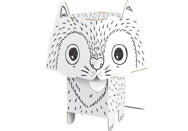Papierfigur Cube Head zum Ausmalen 3D Katze 16,5 x 22 x 18 cm