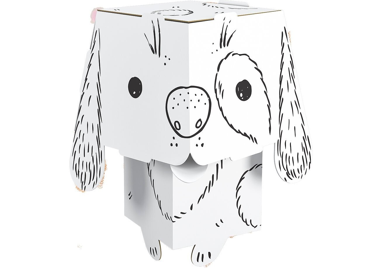 Papierfigur Cube Head zum Ausmalen 3D Hund 22,5 x 13 x 13 cm