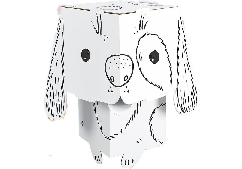 Papierfigur Cube Head zum Ausmalen 3D Hund 22,5 x 13 x 13 cm