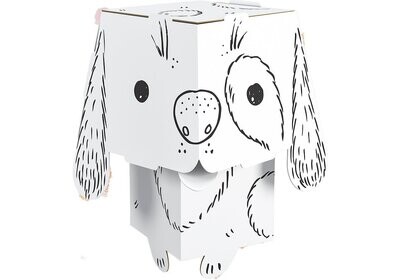 Papierfigur Cube Head zum Ausmalen 3D Hund 22,5 x 13 x 13 cm