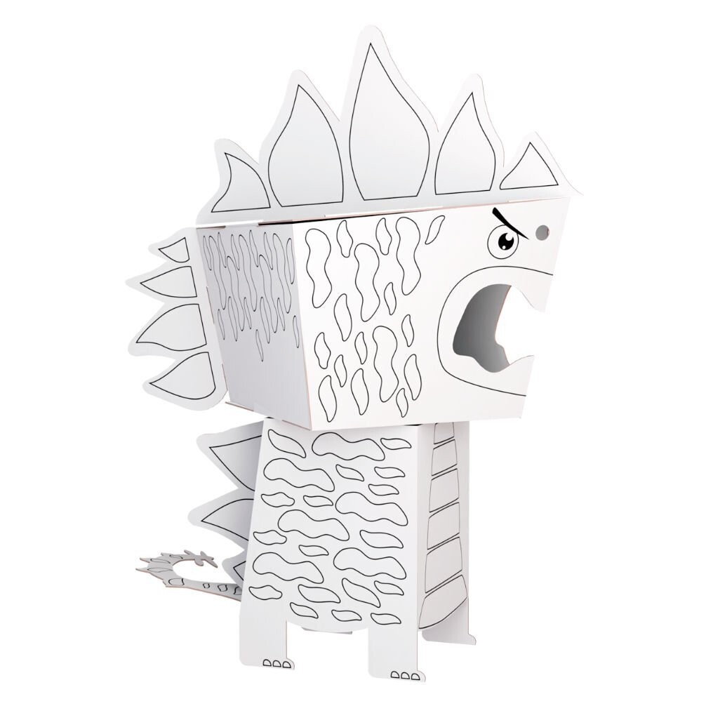Papierfigur Cube Head Dino D4 zum Ausmalen 3D Stegosaurus
