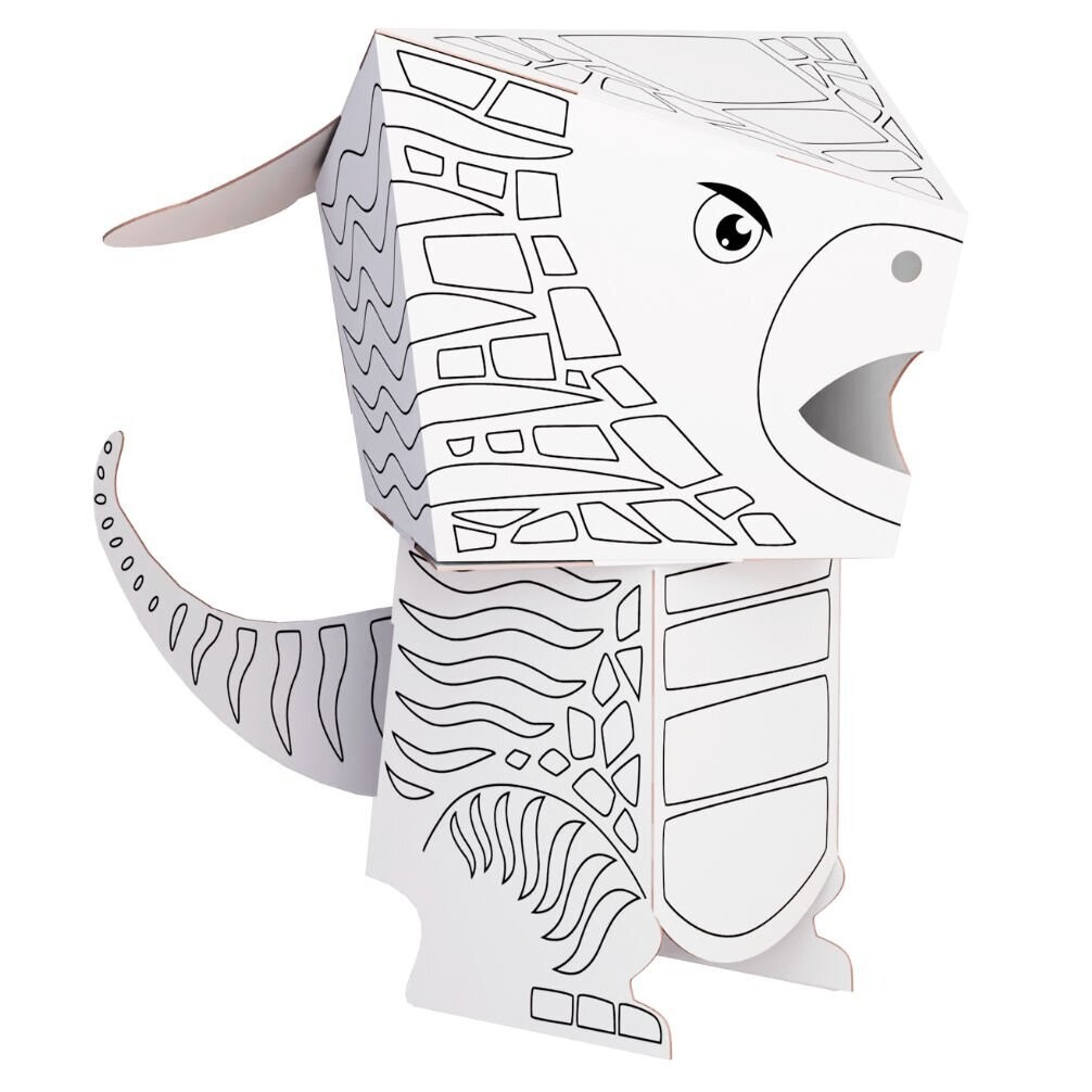 Papierfigur Cube Head Dino D8 zum Ausmalen 3D Parasaurolophus