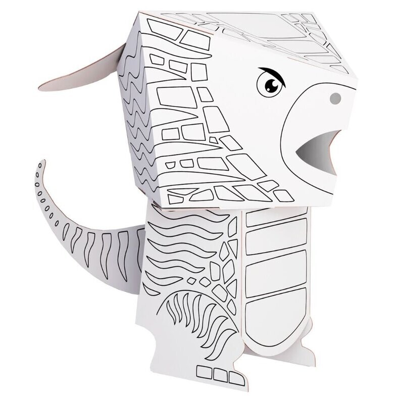 Papierfigur Cube Head Dino D8 zum Ausmalen 3D Parasaurolophus