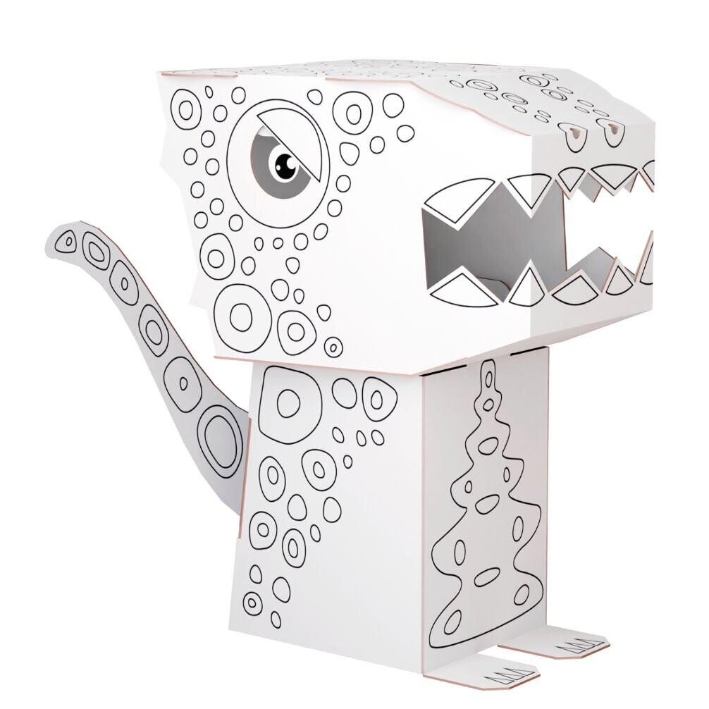 Papierfigur Cube Head Dino D5 zum Ausmalen Velociraptor