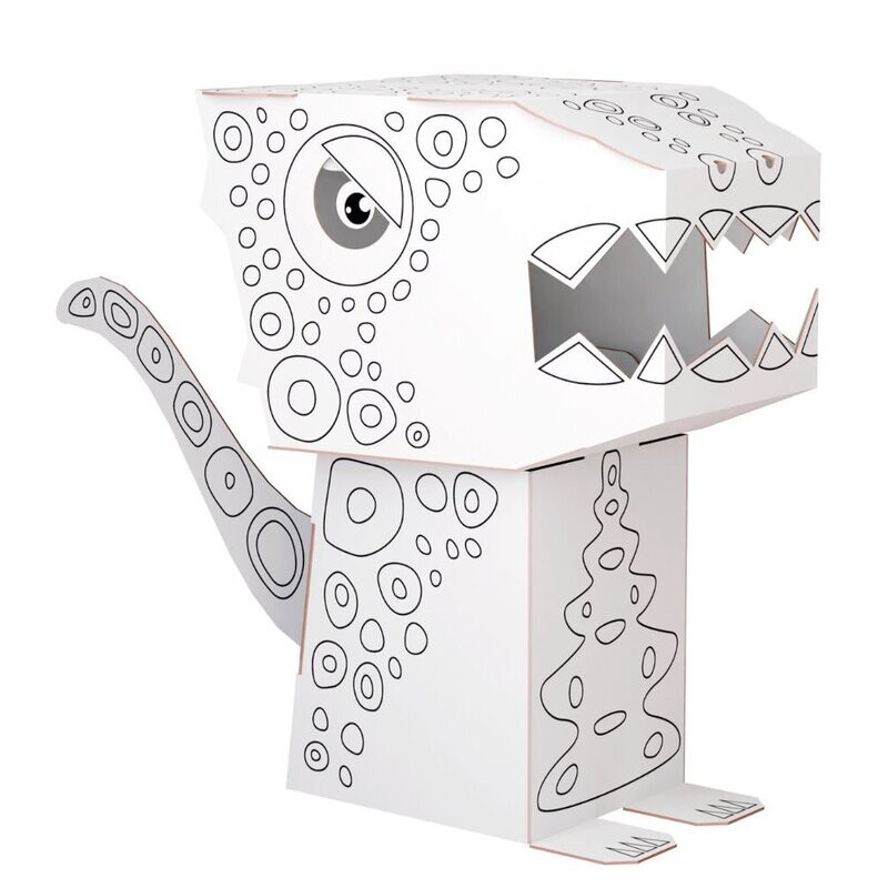 Papierfigur Cube Head Dino D5 zum Ausmalen Velociraptor