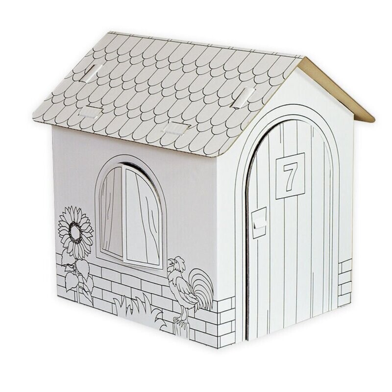Landhaus Spielhaus aus Karton Puppenhaus aus Pappe Bastelkarton zum Bemalen mittelgroß