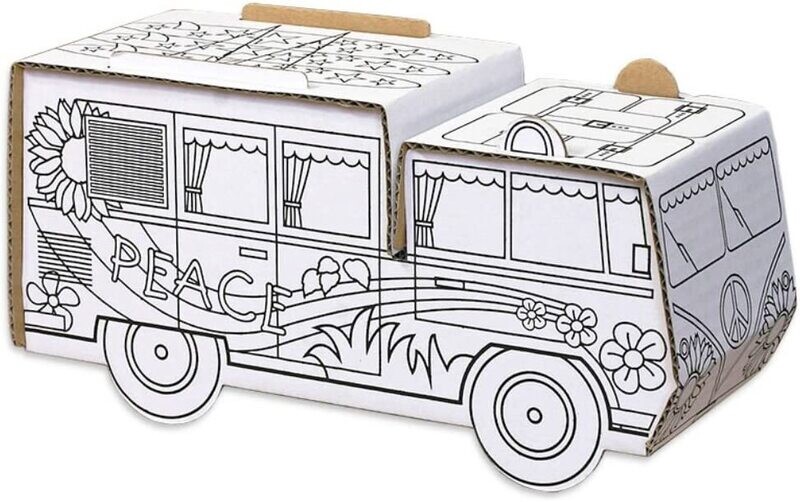 Auto Bulli aus Karton 3D zum Aufbauen und Ausmalen klein 27 x 10 x 14 cm