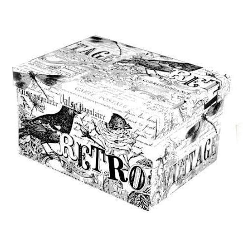 Ordnungsbox dekorative Box aus Karton mit Deckel Motiv Vintage ca. 34 cm x 25,5 cm x 20 cm