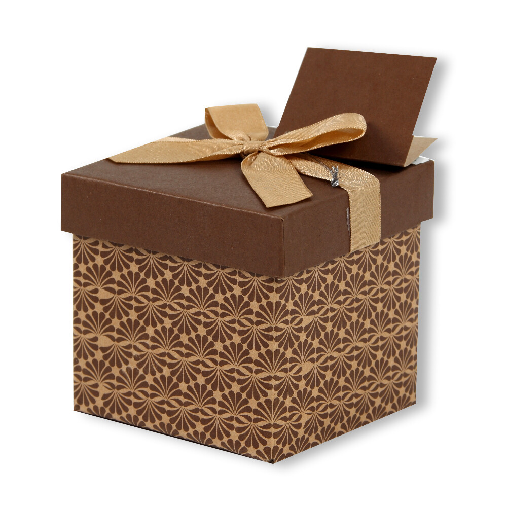 Geschenkbox gefaltet inkl. Schleife und Anhänger braun Natur 10 x 10 x 10 cm