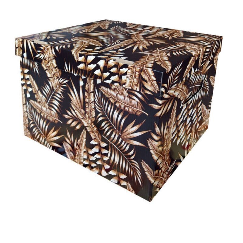 Ordnungsbox Dekobox aus Karton mit Deckel Motiv Floral braun klein 30 x 18 x 19 cm