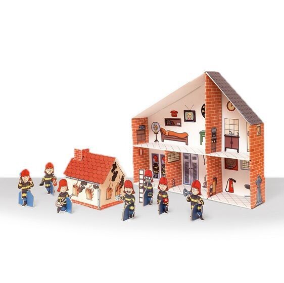 Puppenhaus für Rollenspiele Feuerwehrwache aus Karton zum Spielen