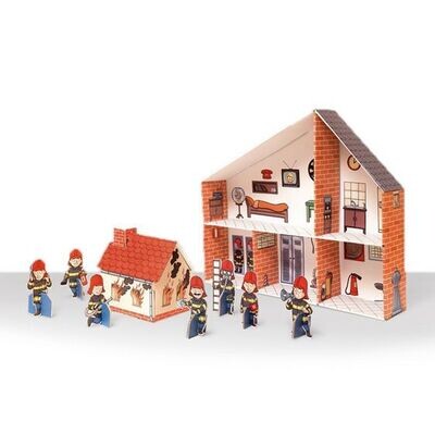 Puppenhaus für Rollenspiele Feuerwehrwache aus Karton zum Spielen