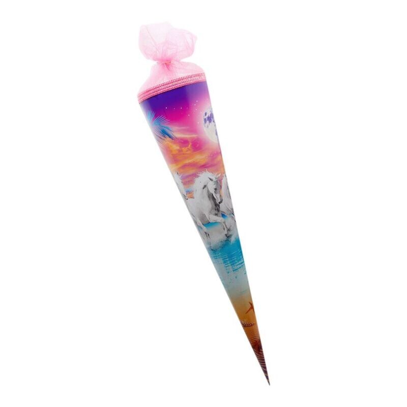Runde Schultüte Wundertüte Zuckertüte Einschulung 70 cm Motiv Pferde am Strand
