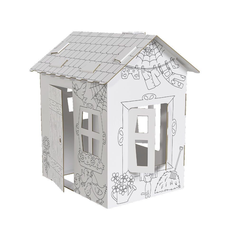 Papphaus Farm der Tiere Landhaus NEU Spielhaus aus Karton Puppenhaus aus Pappe Bastelkarton zum Bemalen mittelgroß 28 x 22 x 40 cm