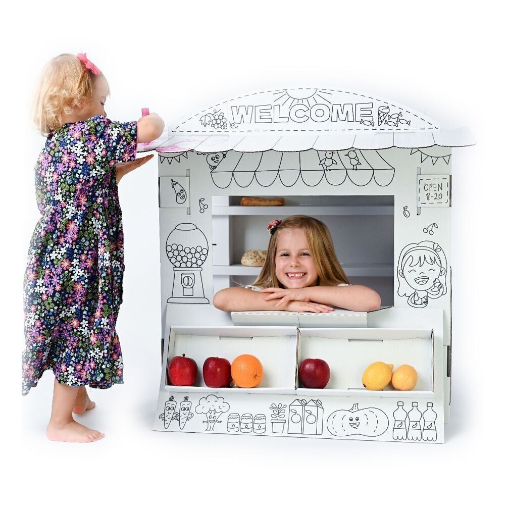 Kaufladen für Kinder Verkaufsstand Marktstand aus Kartonage zum Aufbauen und Ausmalen - NEU