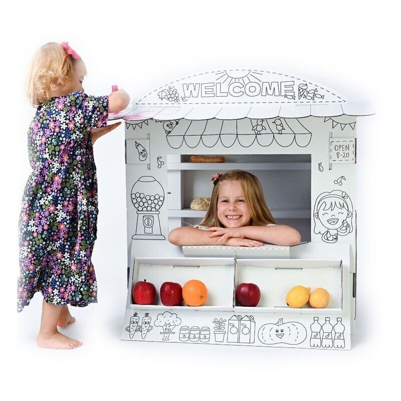 Kaufladen für Kinder Verkaufsstand Marktstand aus Kartonage zum Aufbauen und Ausmalen - NEU