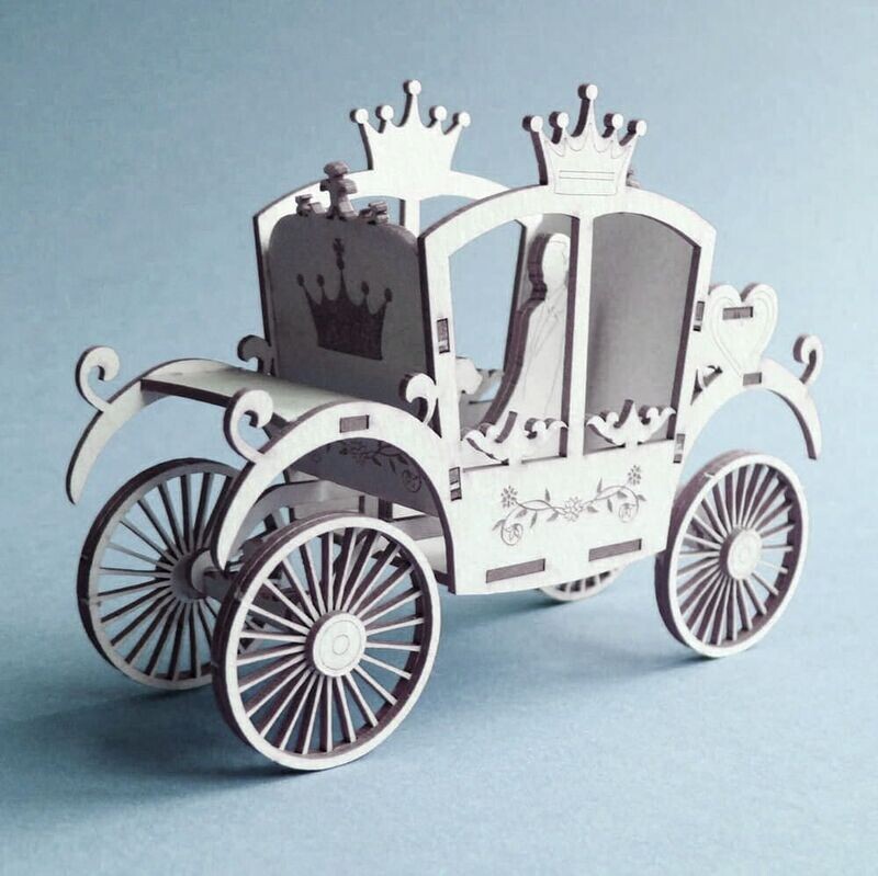 Mini Puzzle 3D Figur aus Karton DIY Pferdekutsche mit Brautpaar 845 Miniatur 110 mm x 75 mm