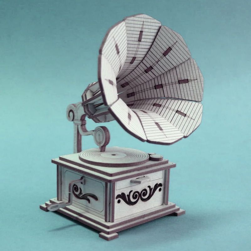 Mini Puzzle Figur 3D aus Karton DIY Phonograph 1335 Miniaturwelten 80 x 85 mm