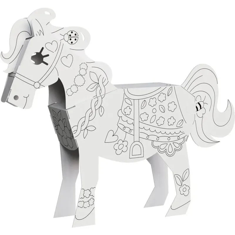 Papierfigur Pferd Pony aus Karton zum Basteln und Bemalen Pferdchen 25 cm x 37 cm x 8 cm
