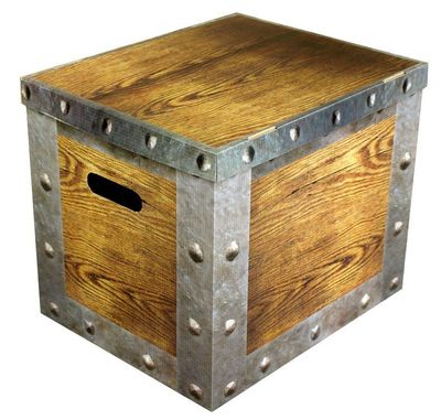 Ordnungsbox Dekobox aus Karton mit Deckel Motiv Holzkiste groß 37 x 30 x 32 cm