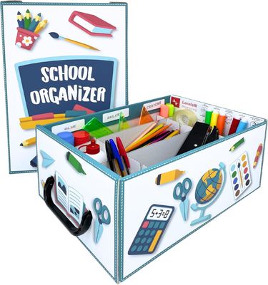 School Organizer stabile Aufbewahrungsbox Ordnungsbox  aus Kartonage Motiv Schule 32,5 x 22,5 x 15 cm