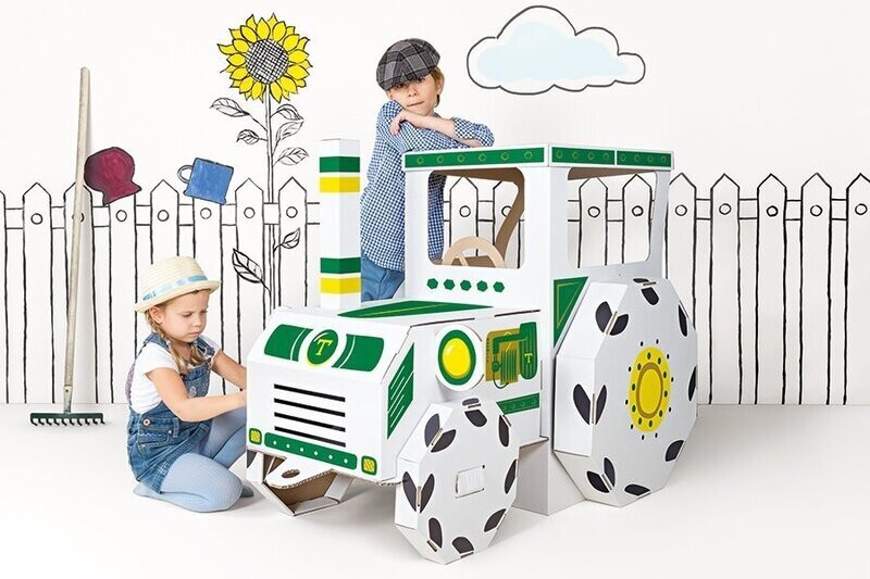 Traktor groß aus Karton XXL zum Ausmalen, inkl. Aufkleberset Cardboard Toy Traktor groß aus Karton XXL zum Ausmalen, inkl. Aufkleberset Cardboard Toy
