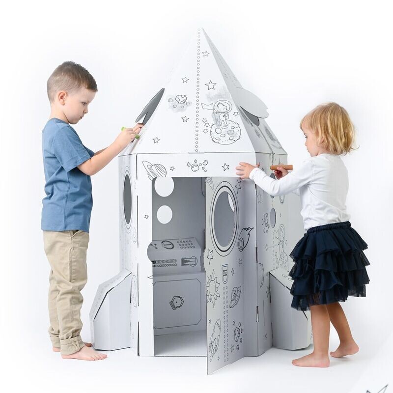Rakete mit Cockpit groß aus Karton zum Aufbauen und Ausmalen NEU 89x89x129 cm Rakete mit Cockpit groß aus Karton zum Aufbauen und Ausmalen NEU 89x89x129 cm