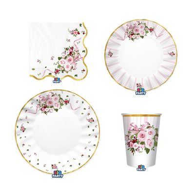 Party-Set Pink Blossom 4-teilig Pappteller Pappbecher Servietten Party-Set Pink Blossom 4-teilig Pappteller Pappbecher Servietten