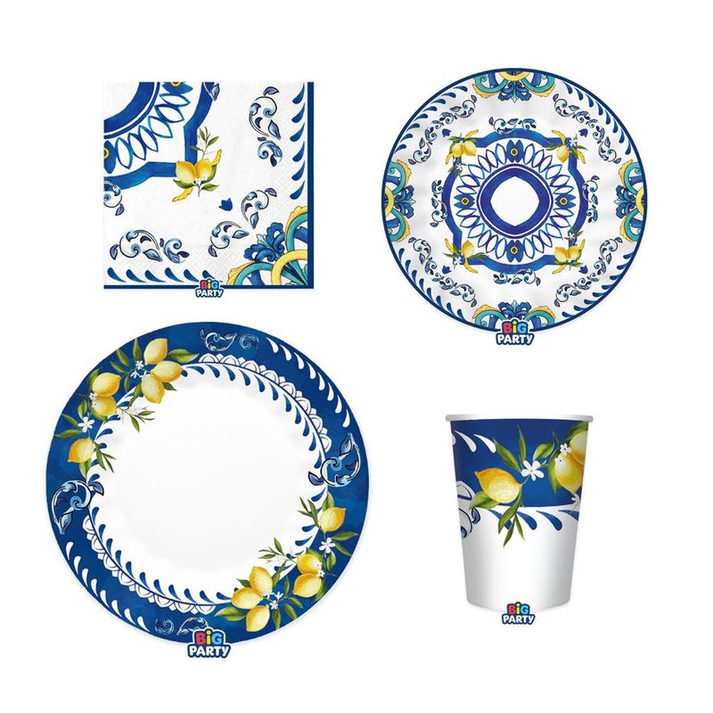 Party-Set Amalfi 4-teilig Pappteller Pappbecher Servietten Party-Set Amalfi 4-teilig Pappteller Pappbecher Servietten