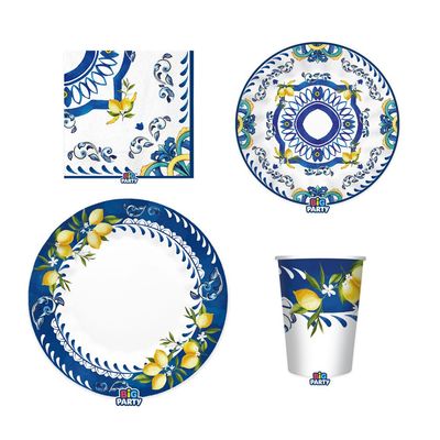 Party-Set Amalfi 4-teilig Pappteller Pappbecher Servietten Party-Set Amalfi 4-teilig Pappteller Pappbecher Servietten
