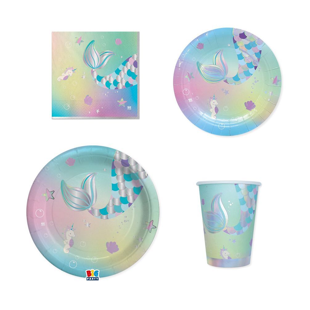 Party-Set Meerjungfrau 4-teilig Pappteller Pappbecher Servietten Party-Set Meerjungfrau 4-teilig Pappteller Pappbecher Servietten