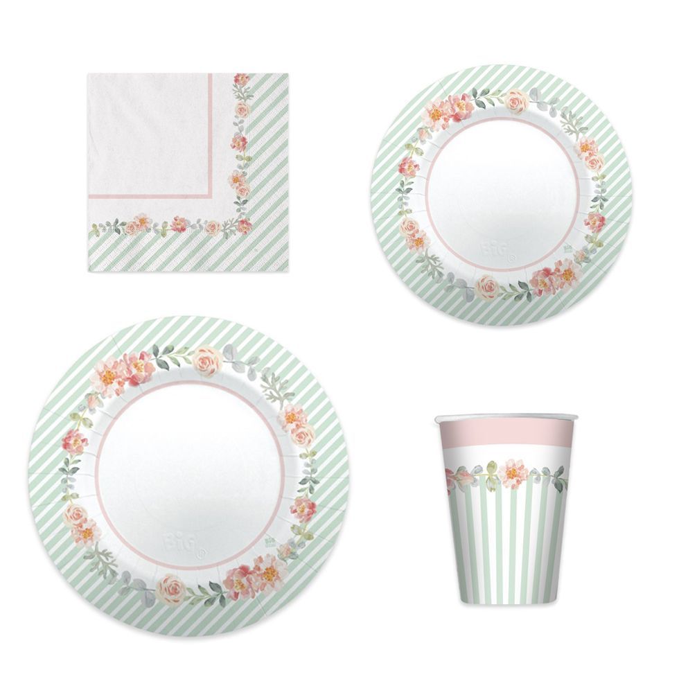 Party-Set Shabby Chic 4-teilig Pappteller Pappbecher Servietten Party-Set Shabby Chic 4-teilig Pappteller Pappbecher Servietten