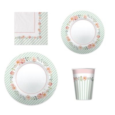 Party-Set Shabby Chic 4-teilig Pappteller Pappbecher Servietten