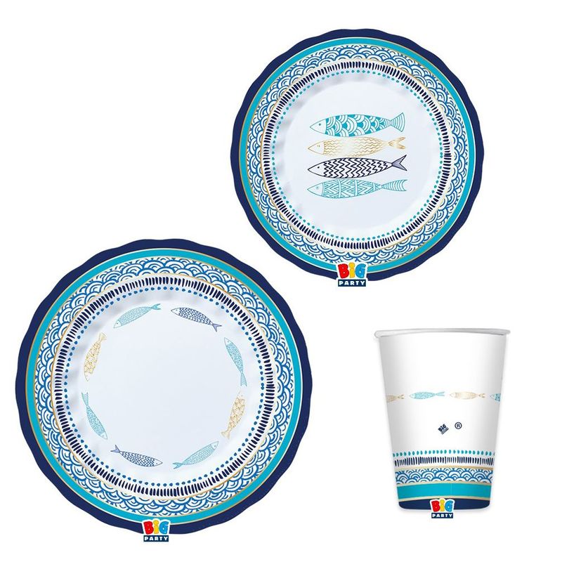 Party-Set Fische 3-teilig Pappteller Pappbecher Party-Set Fische 3-teilig Pappteller Pappbecher