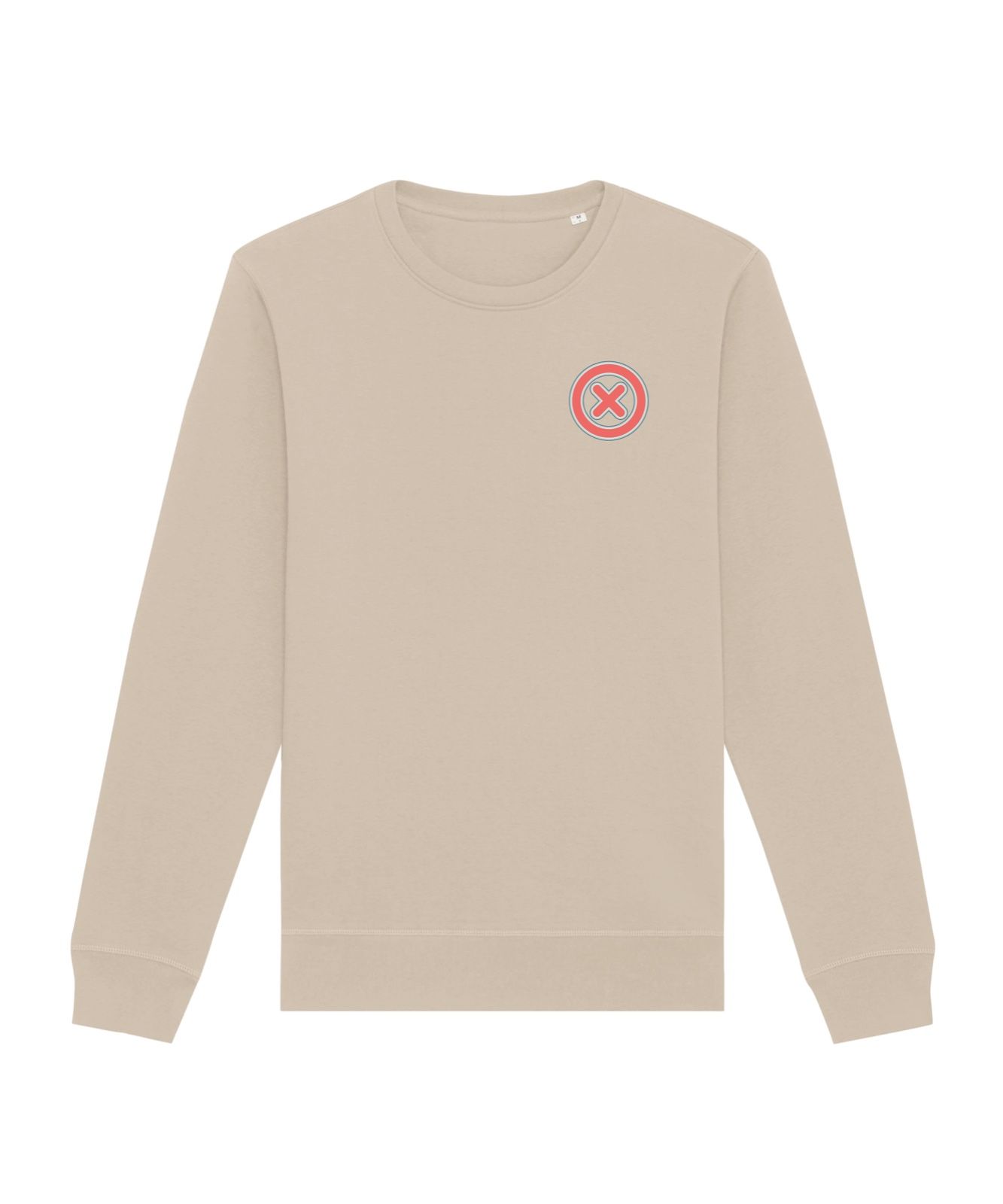 Sudadera color desert con logotipo de Kupido Project. Circulo rojo con X roja dentro.