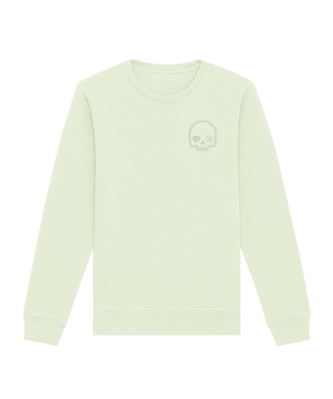 Sudadera verde lima Kupido Project con diseño minimalista de calavera en tonos suaves. Perfecta para un estilo relajado y moderno con un toque distintivo.