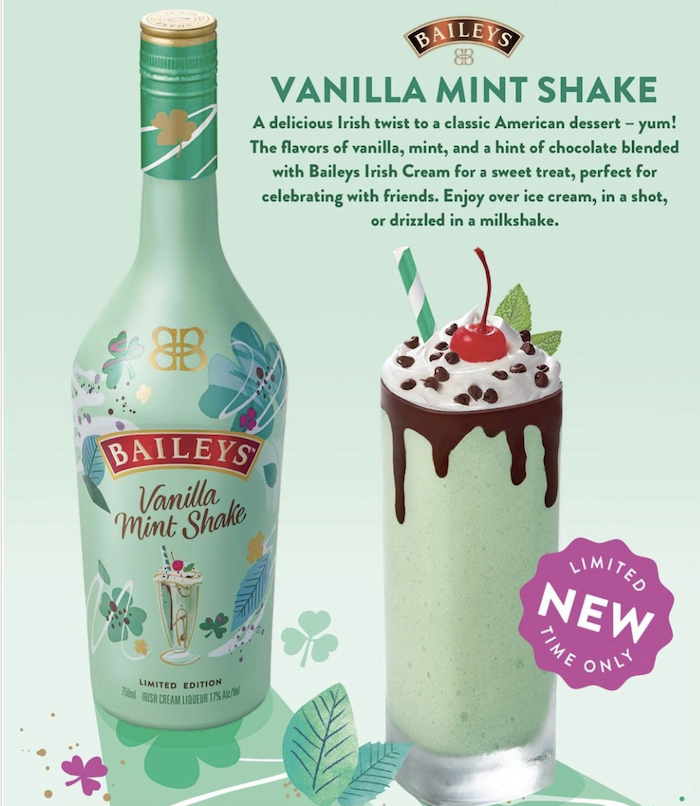 BAILEYS LIQUEUR VANILLA MINT SHAKE 750ML
