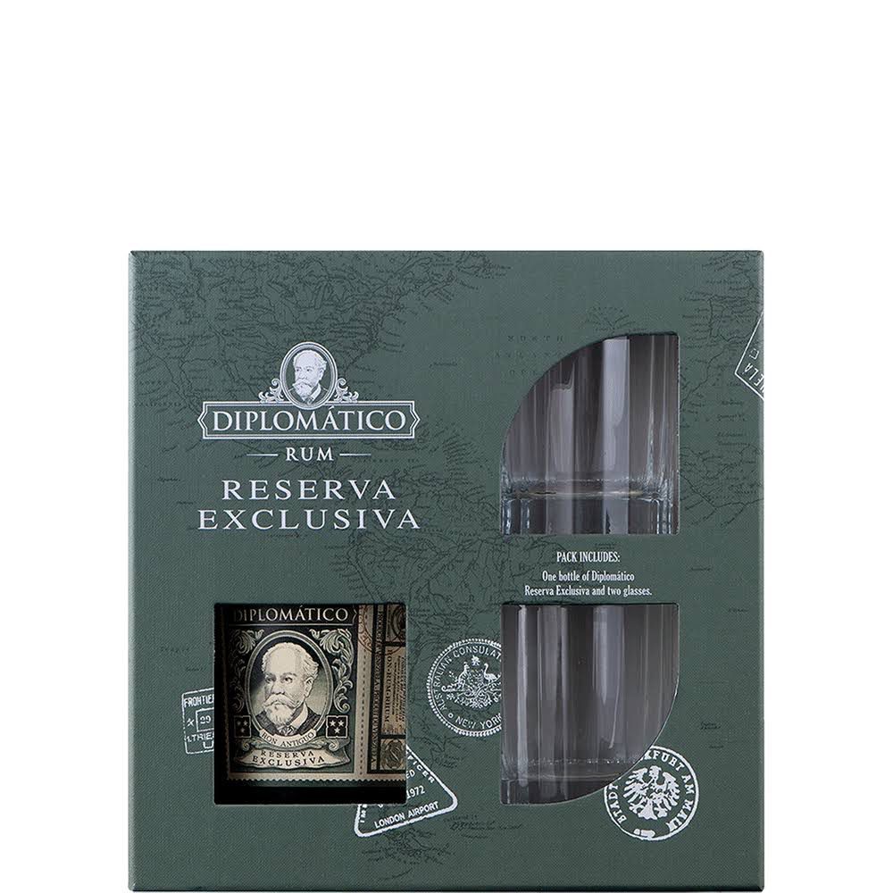 DIPLOMATICO RESERVA EXCLUSIVA RUM GIFT SET  WITH GLASSES 750ML