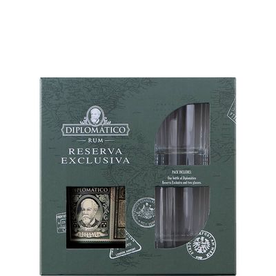 DIPLOMATICO RESERVA EXCLUSIVA RUM GIFT SET  WITH GLASSES 750ML