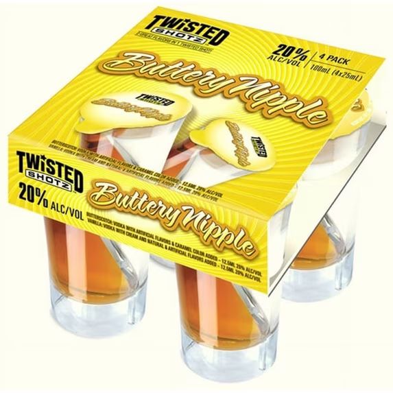 TWISTED SHOTS BUTTERY NIPPLE 4PK 100ML