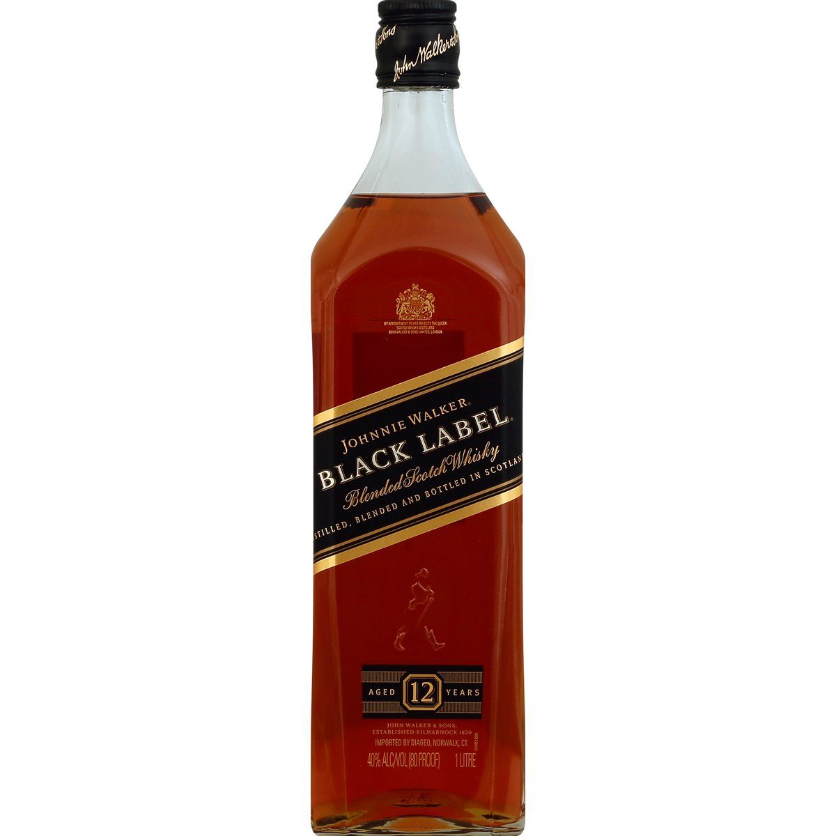 JOHNNIE WALKER BLACK LABEL BLENDED SCOTCH WHISKY 1L