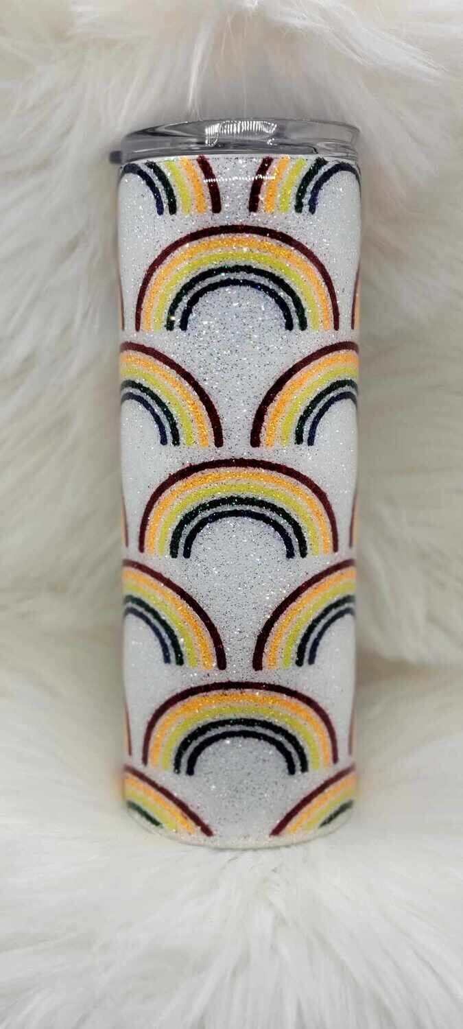 20oz Skinny Rainbow Full Glitter Tumbler