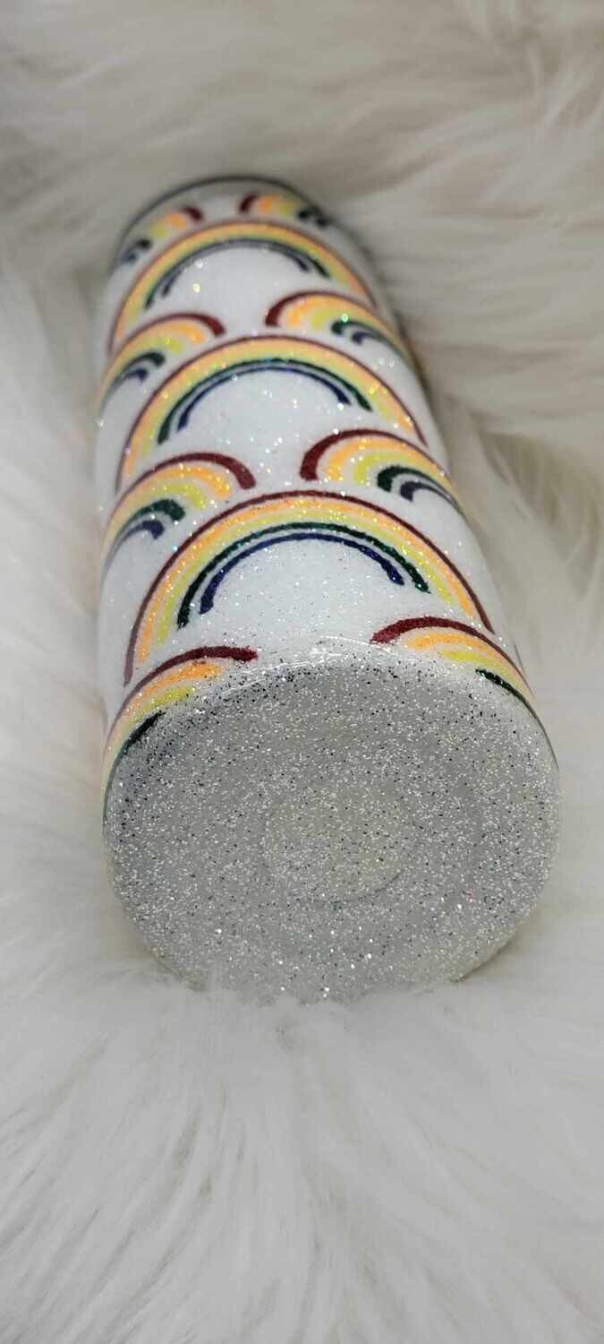 20oz Skinny Rainbow Full Glitter Tumbler