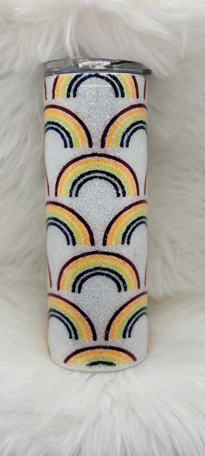 20oz Skinny Rainbow Full Glitter Tumbler