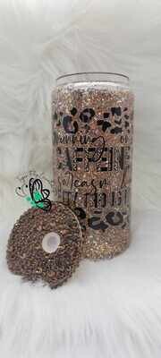 16oz Glass Snow Globe Tumbler ~ Running on Caffeine, Sarcasm &amp; Petty Thoughts