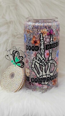 16oz Glass Snow Globe Tumbler ~ Good Energy Is Contagious